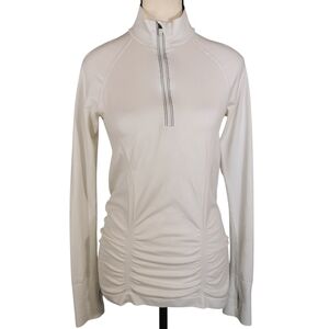 Athleta Fast Track 1/4 Zip Performance Pullover White Ruched Size S